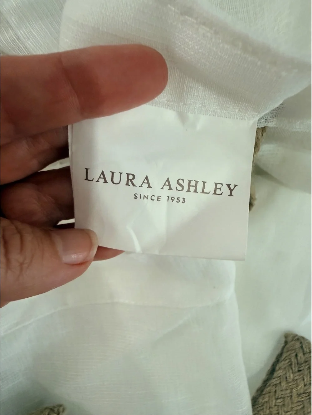 Laura Ashley White Sheer Curtain Panels Rustic Burlap Tab Top Farmhouse Décor